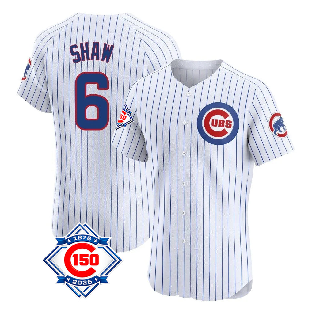 Chicago Cubs #6 Matt Shaw Player White CONTON 150th Anniversary Limited Elite Home Game Stitched Jerseys