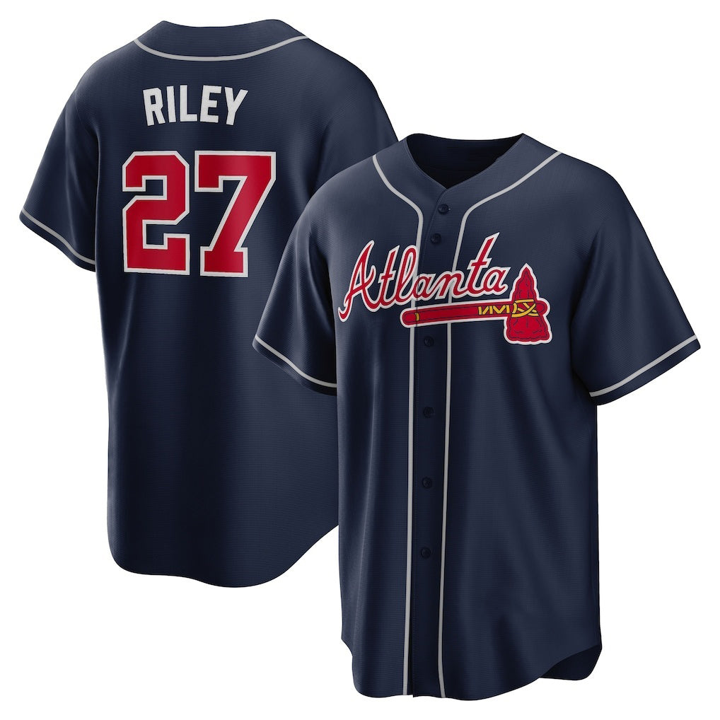 Atlanta Braves #27 Austin Riley Navy CONTON Alternate Replica Jersey