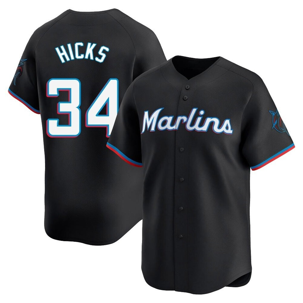 Miami Marlins #34 Liam Hicks Player Black CONTON Home Limited Stitched Jerseys