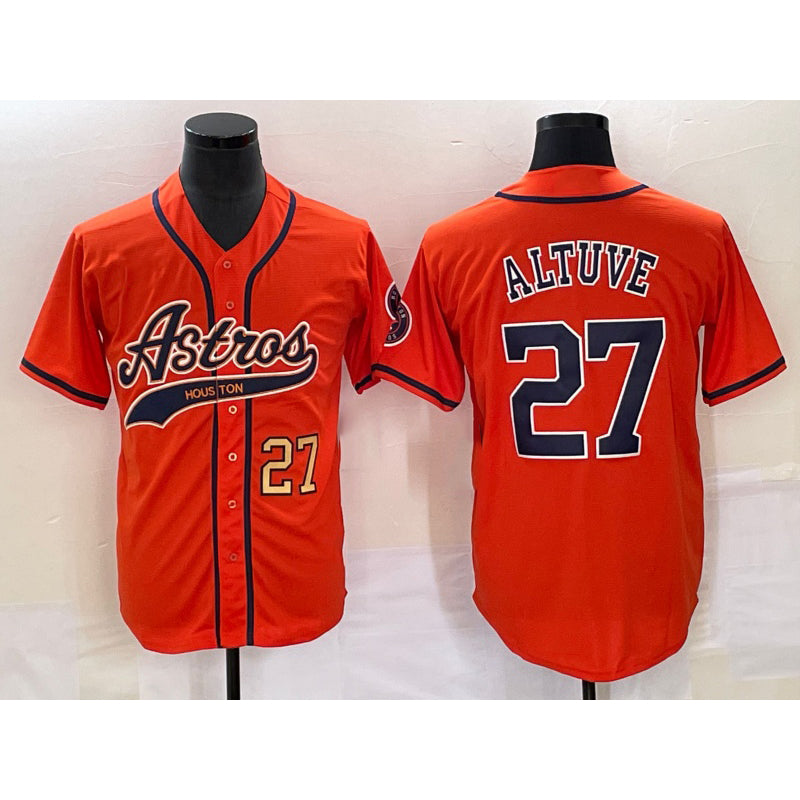 Houston Astros #27 Jose Altuve Number Orange CONTON With Patch Cool Base Stitched Jersey