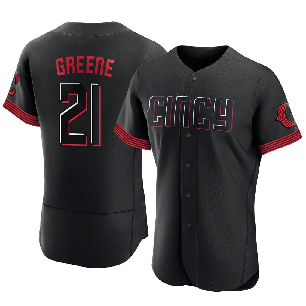 Cincinnati Reds #21 Hunter Greene Player Black CONTON City Connect Limited Elite Home Stitched Jerseys