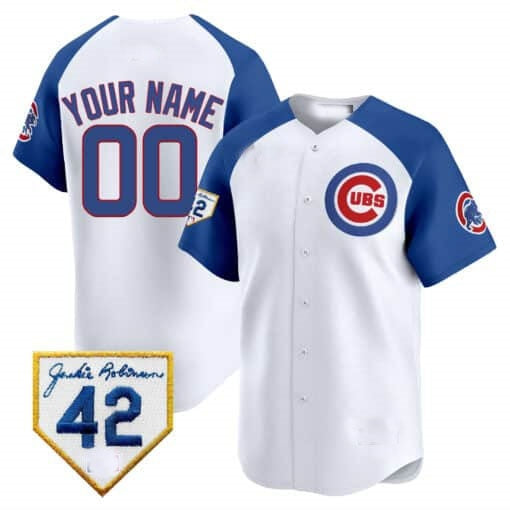 Custom Chicago Cubs 2024 Jackie Robinson Patch Vapor Premier Limited Jersey V2 ¨C White Royal CONTON