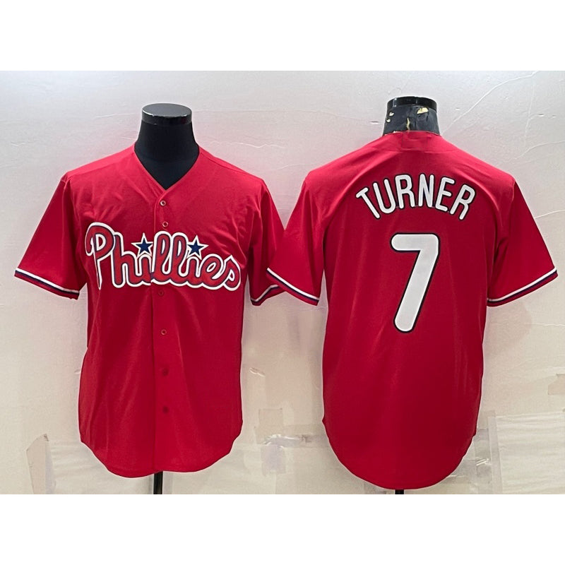 Philadelphia Phillies #7 Trea Turner Red CONTON Cool Base Stitched Jersey