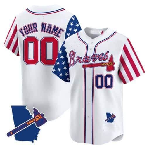 Custom Atlanta Braves White CONTON 2024 Independence Day Vapor Premier Limited Jersey V2 ¨C All Stitched
