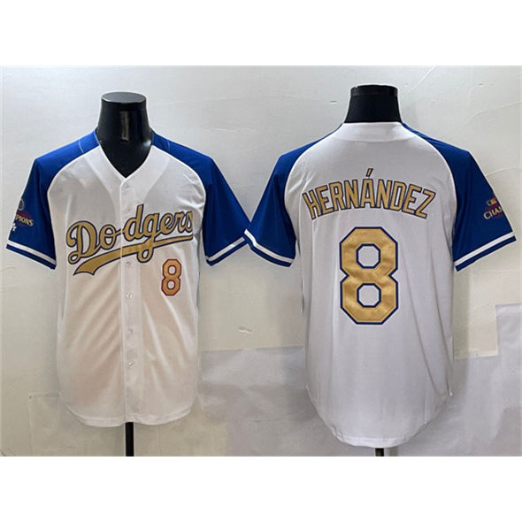 Los Angeles Dodgers #8 Enrique Hernandez White Royal Gold CONTON 2024 World Series Champions Vapor Limited Stitched Jersey
