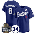 Los Angeles Dodgers #8 Enrique Hernandez Royal CONTON 2024 World Series With No. 34 Patch Limited Stitched Jersey