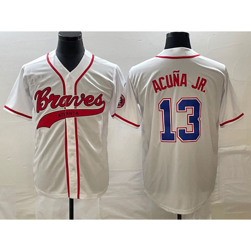 Atlanta Braves #13 Ronald Acuna Jr White CONTON Cool Base With Patch Stitched Jersey
