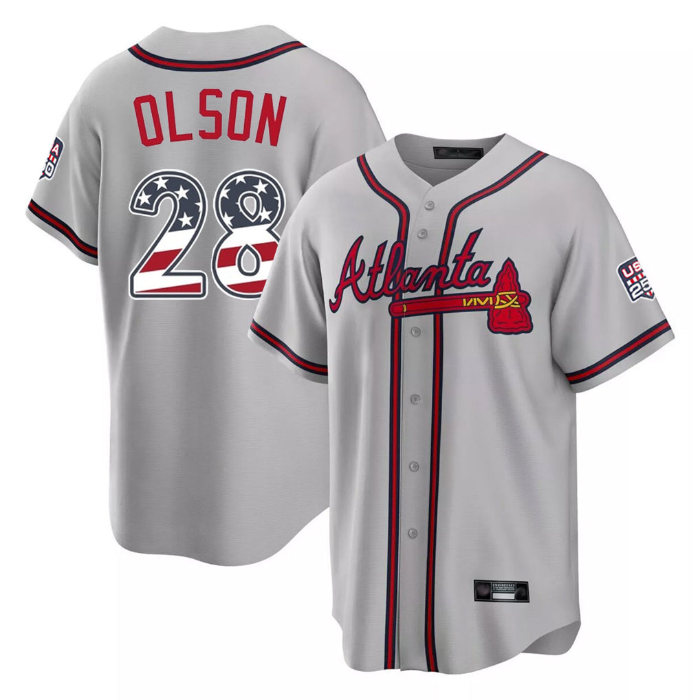 Atlanta Braves #28 Matt Olson Player Gray CONTON USA 250 Fourth Of July Limited Home Game Stitched Jerseys