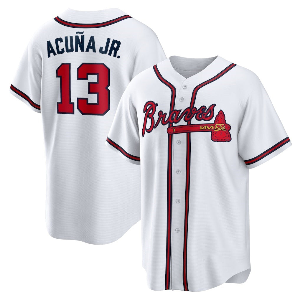 Atlanta Braves #13 Ronald Acuna Jr. White CONTON Home Replica Player Name Jersey