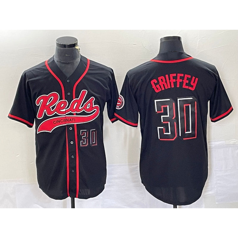 Cincinnati Reds #30 Ken Griffey Jr Number Black CONTON 2023 City Connect Cool Base Stitched Jersey 2