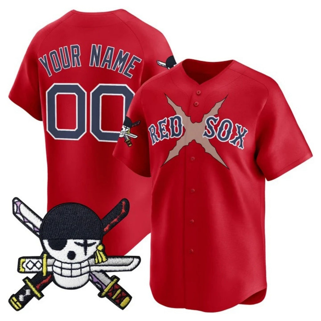 Custom Boston Red Sox x One Piece Red CONTON Zoro Patch Vapor Premier Limited Jersey - Stitched