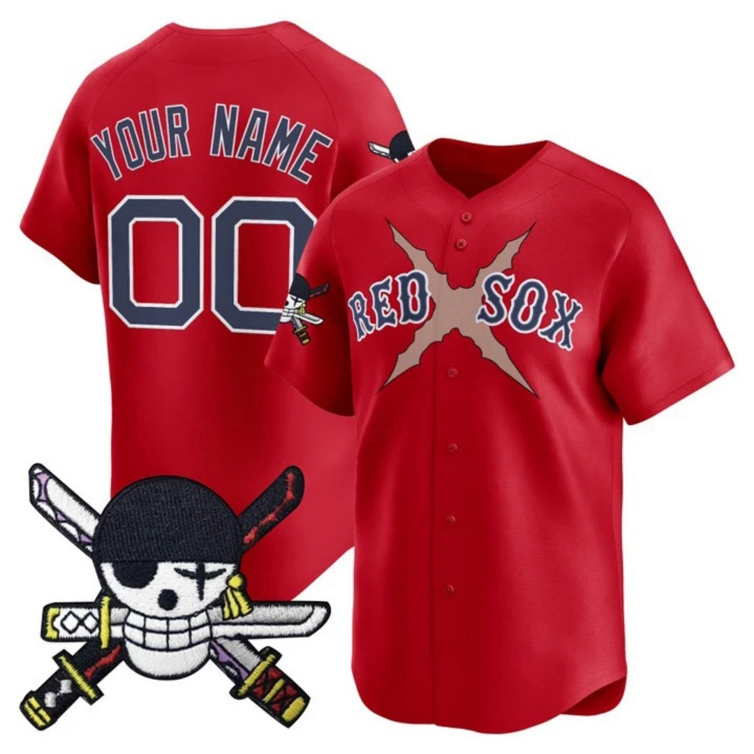 Custom Boston Red Sox x One Piece Red CONTON Zoro Patch Vapor Premier Limited Jersey - Stitched