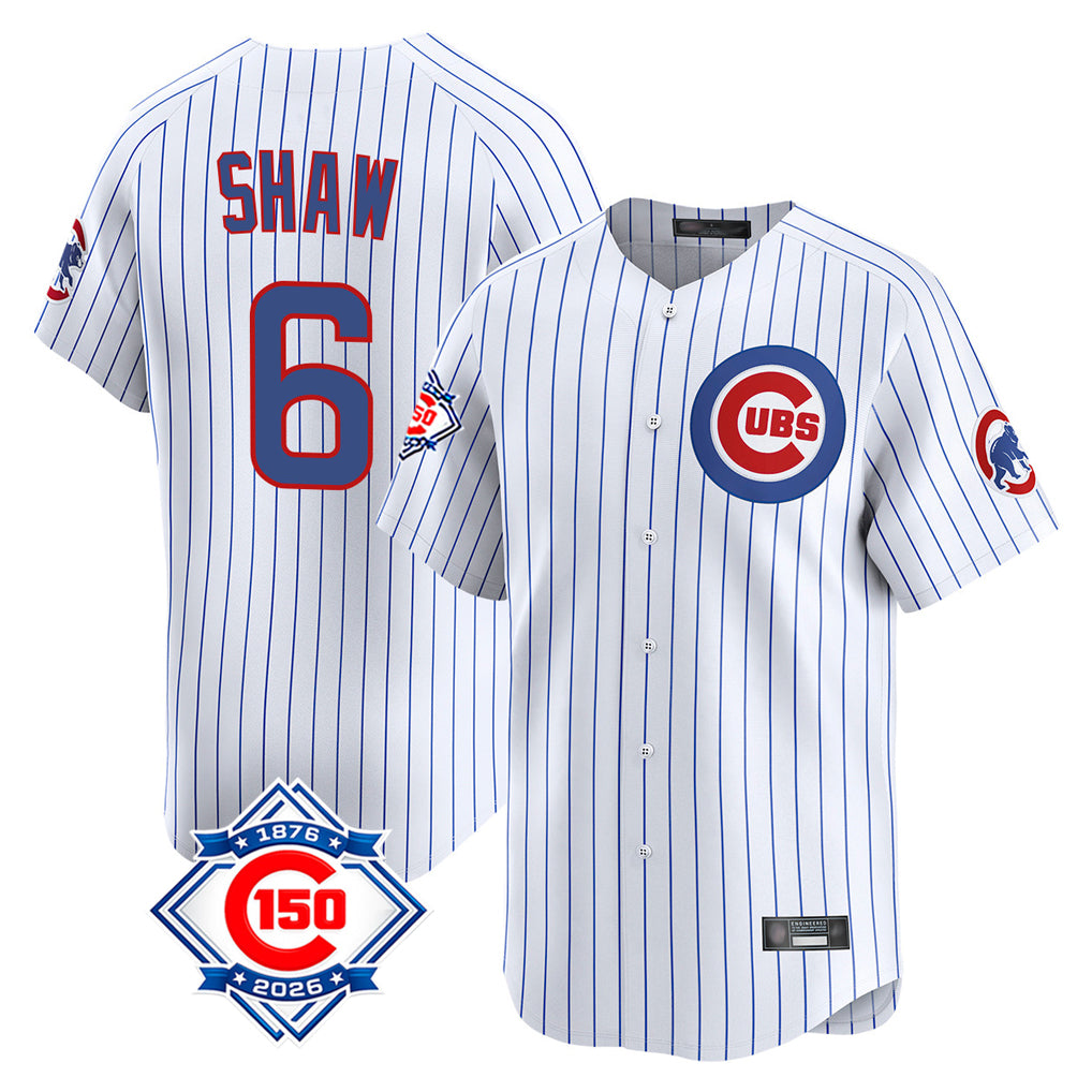 Chicago Cubs #6 Matt Shaw Player White CONTON 150th Anniversary Limited Home Game Stitched Jerseys