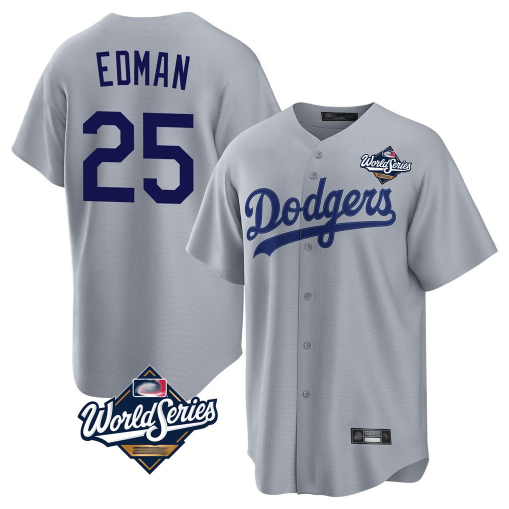 Los Angeles Dodgers #25 Tommy Edman Player Gray CONTON World Series Game Stitched Jerseys