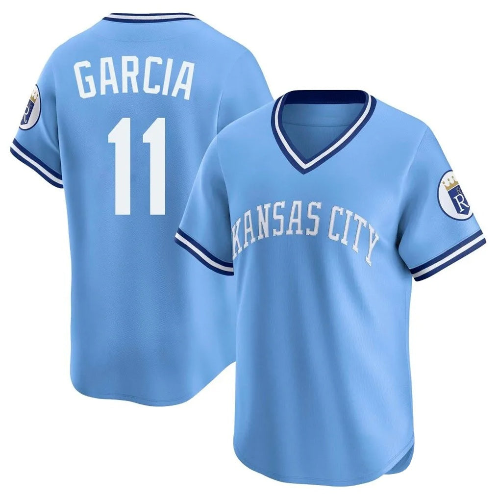 Kansas City Royals #11 Maikel Garcia Player Light Blue CONTON Limited Throwback Cooperstown Collection T-shirt Stitched Jerseys