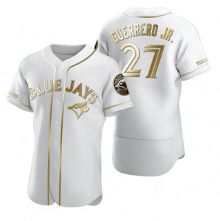 Toronto Blue Jays #27 Vladimir Guerrero Jr. White Gold CONTON Flex Base Stitched Jersey