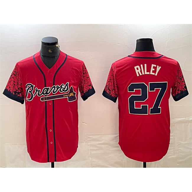 Atlanta Braves #27 Austin Riley Red CONTON City Connect Cool Base Stitched Jersey