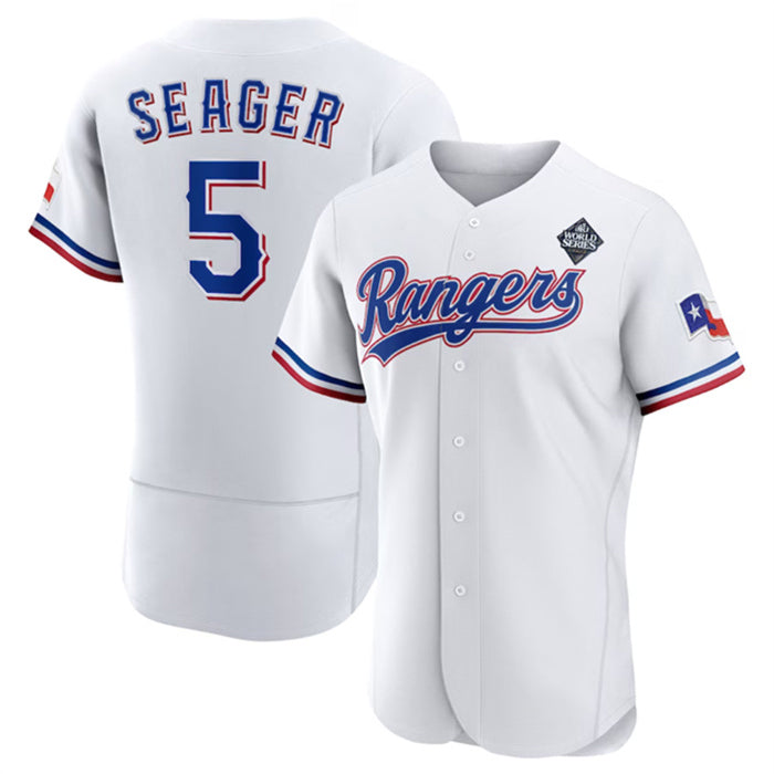 Texas Rangers #5 Corey Seager White CONTON 2023 World Series Flex Base Stitched Jersey
