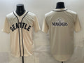 Seattle Mariners Team Big Logo Cream CONTON Alternate Stitched Jersey