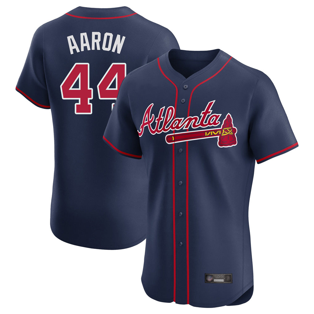 Atlanta Braves #44 Hank Aaron Player Navy CONTON Limited Elite Home Game Stitched Jerseys