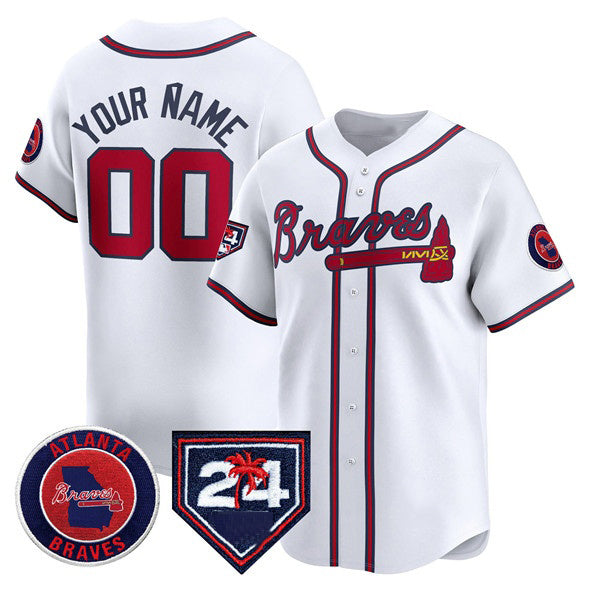 Custom Atlanta Braves White CONTON 2024 Spring Training Patch Limited Stitched Jersey