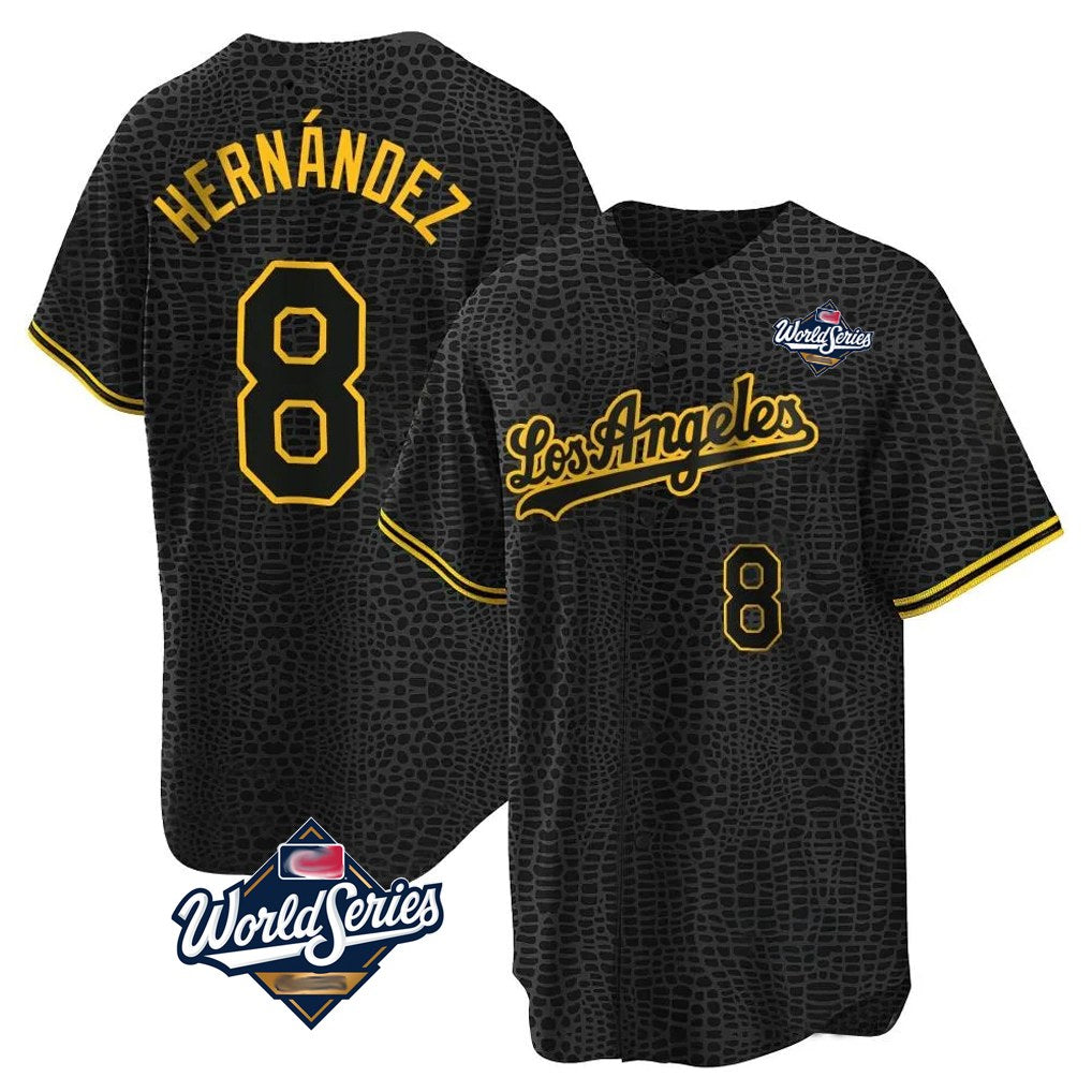 Los Angeles Dodgers #8 Enrique Hern¨¢ndez Player Black Gold CONTON World Series Limited Home Stitched Jerseys