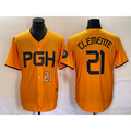 Pittsburgh Pirates #21 Roberto Clemente Number Gold CONTON 2023 City Connect Stitched Jersey