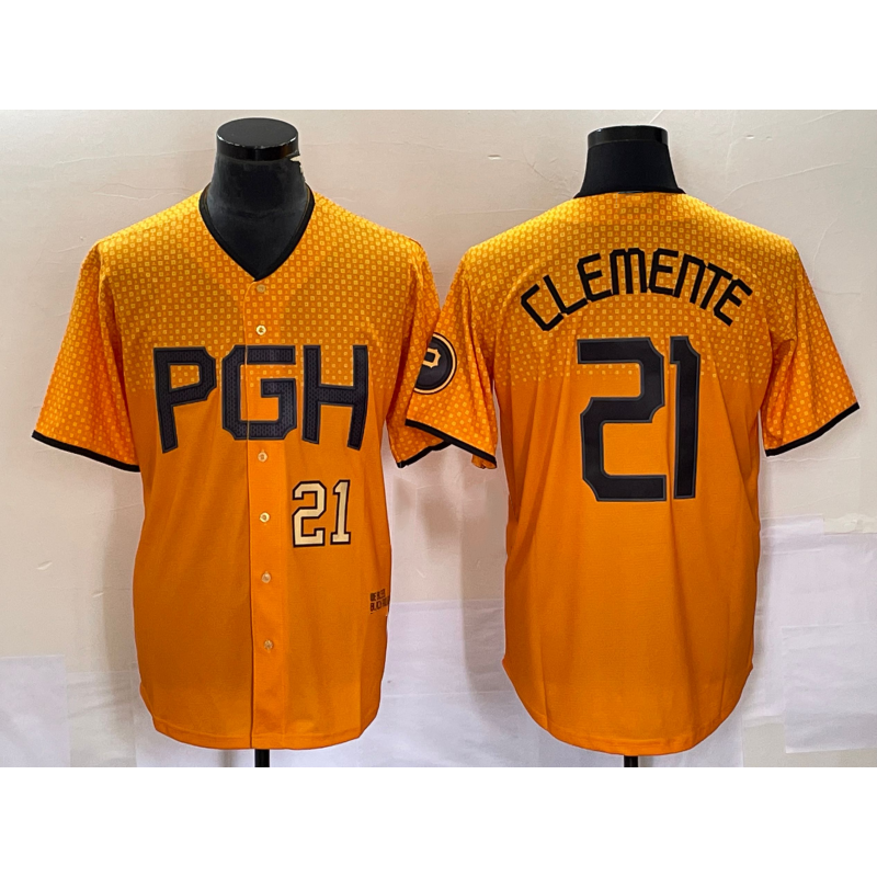 Pittsburgh Pirates #21 Roberto Clemente Number Gold CONTON 2023 City Connect Stitched Jersey
