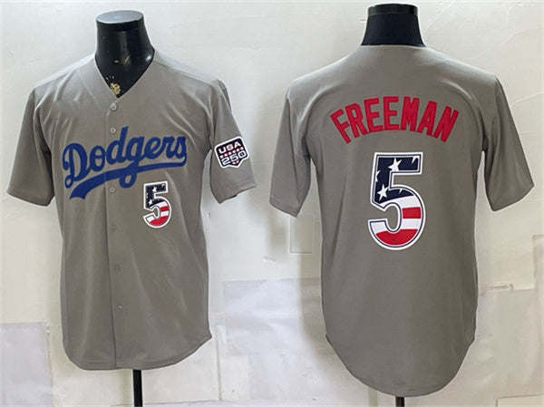 Los Angeles Dodgers #5 Freddie Freeman Gray CONTON 250 Fourth of July Road Stitched Jersey
