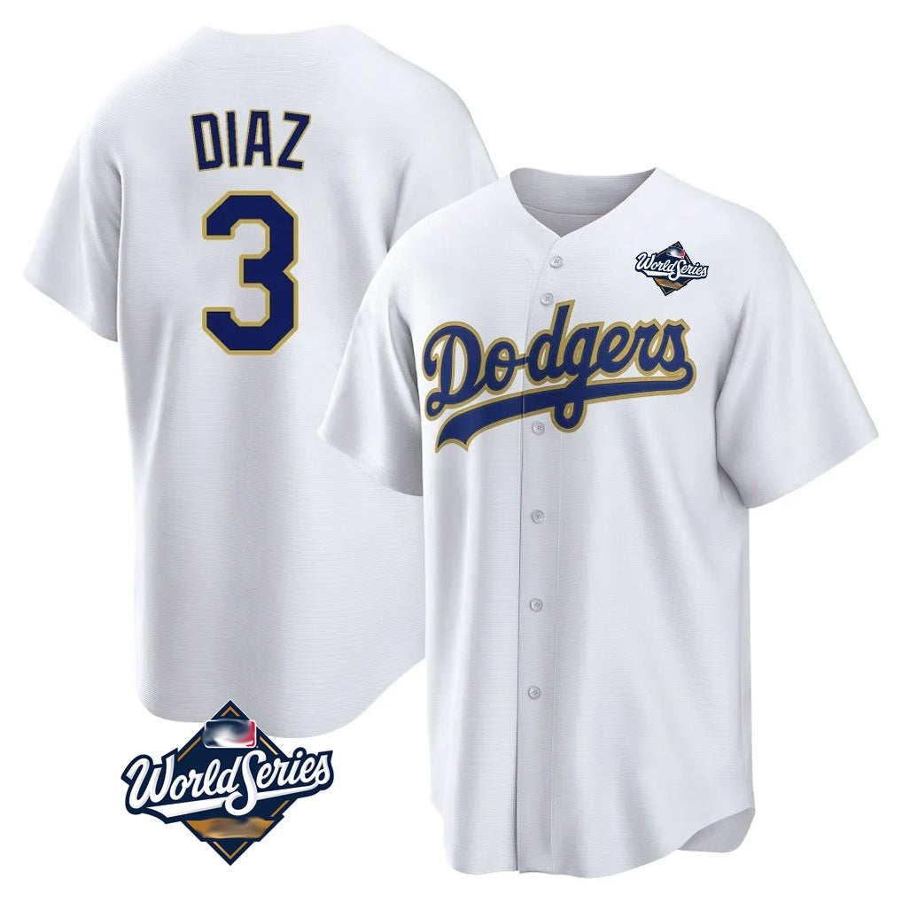 Los Angeles Dodgers #3 Edwin D¨ªaz Player Gold White CONTON World Series 2026 Collection Stadium Game Stitched Jerseys