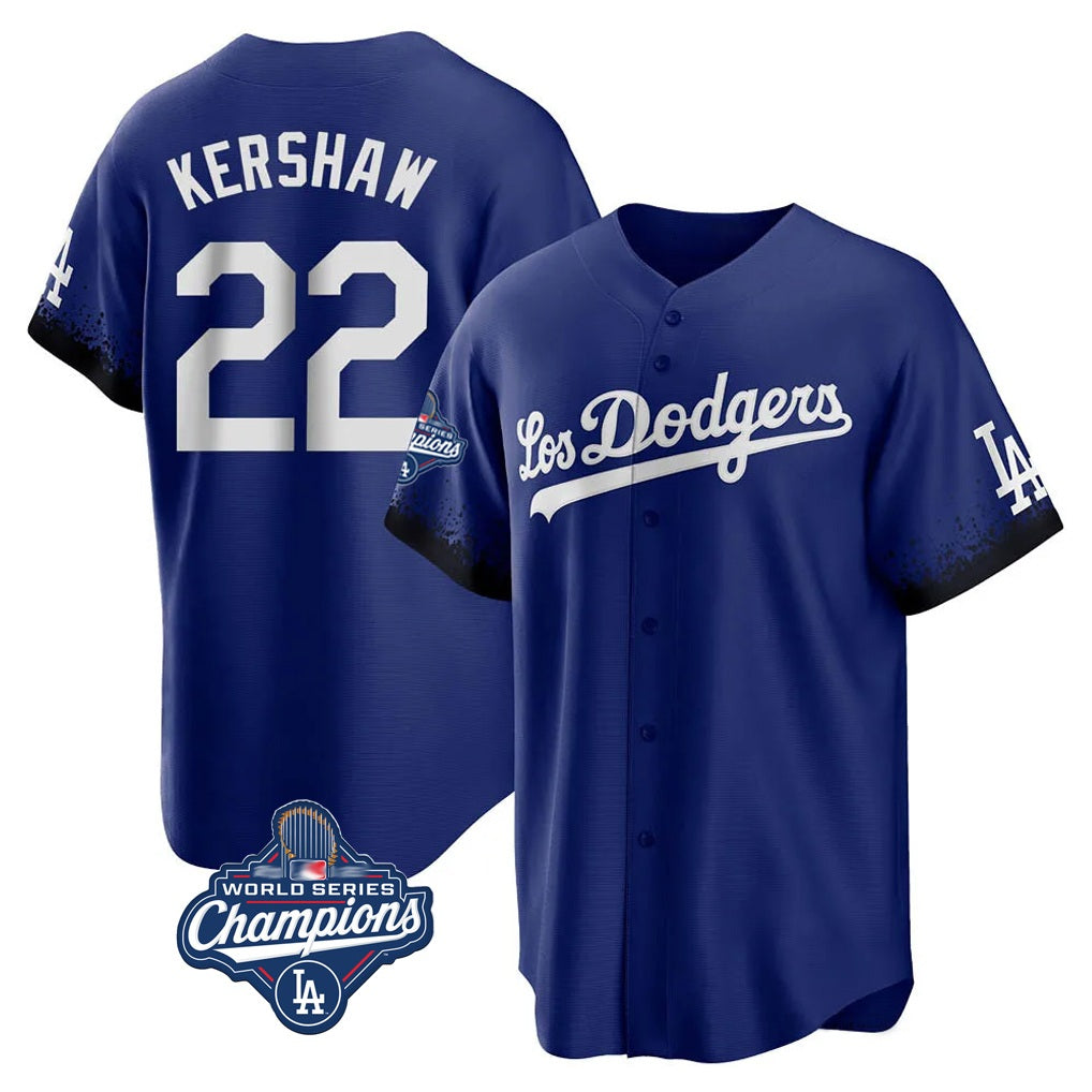 Los Angeles Dodgers #22 Clayton Kershaw Player Royal CONTON World Series Meet City Connect Home Game Stitched Jerseys