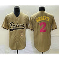 San Diego Padres #2 Xander Bogaerts Number Tan CONTON Pinstripe 2023 City Connect Cool Base Stitched Jersey