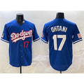 Los Angeles Dodgers #17 Shohei Ohtani Royal CONTON With American Flag Patch Limited Stitched Jersey