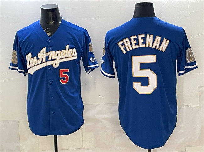 Los Angeles Dodgers #5 Freddie Freeman Royal CONTON 2026 Gold Collection 9x & B2B Champs Patch Stitched Jersey