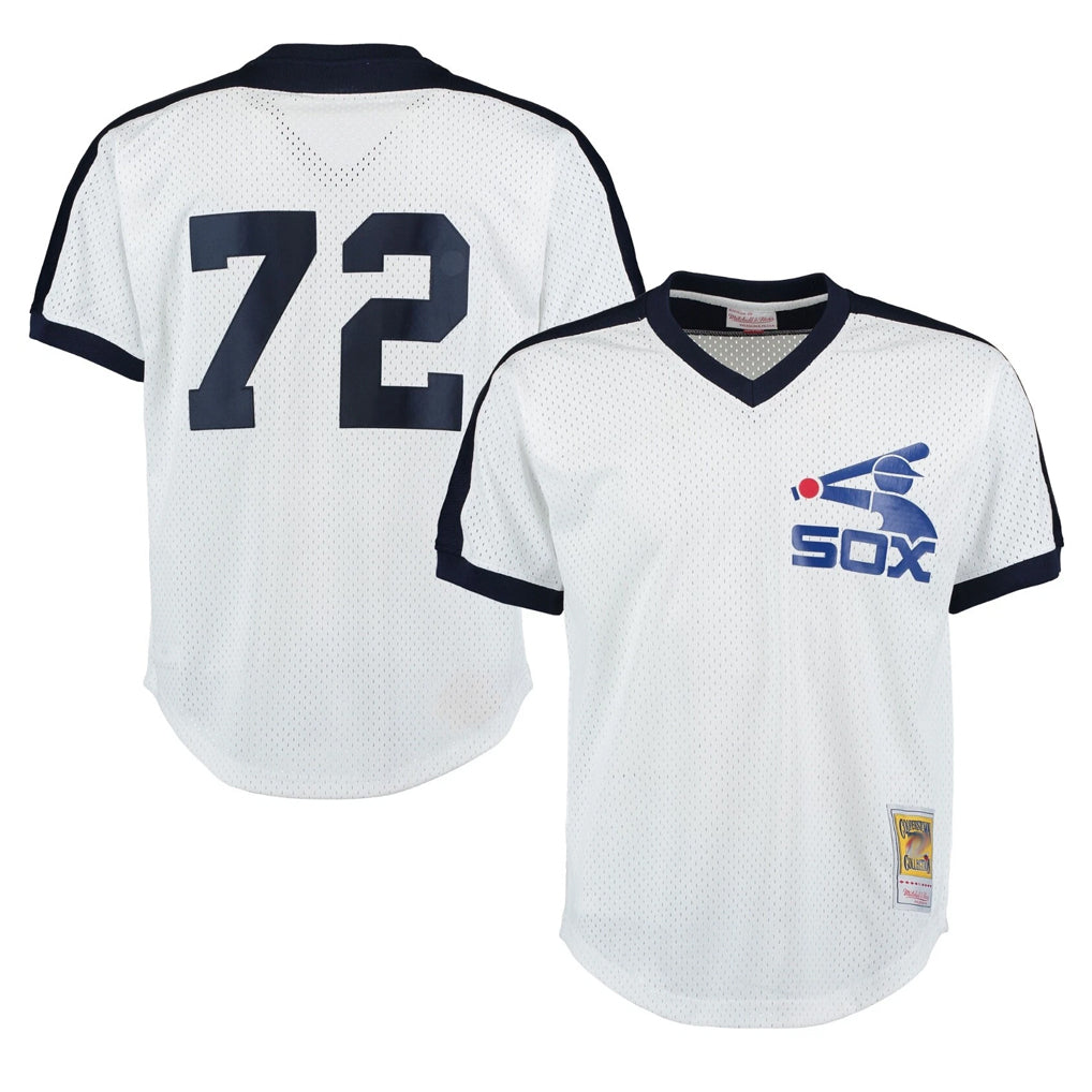 Chicago White Sox #72 Carlton Fisk Player White CONTON Mitchell & Ness Cooperstown Collection Mesh Game Stitched Jerseys