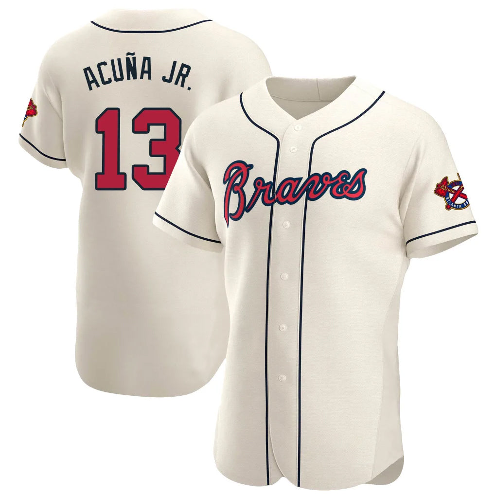 Atlanta Braves #13 Ronald Acuna Jr Player Cream CONTON Limited Elite Home Game Stitched Jerseys