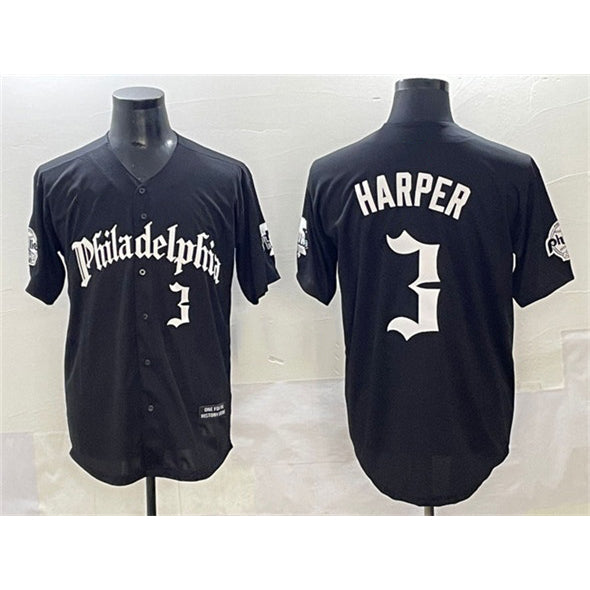 Philadelphia Phillies #3 Bryce Harper Black CONTON Gothic Vapor Limited Stitched Jersey