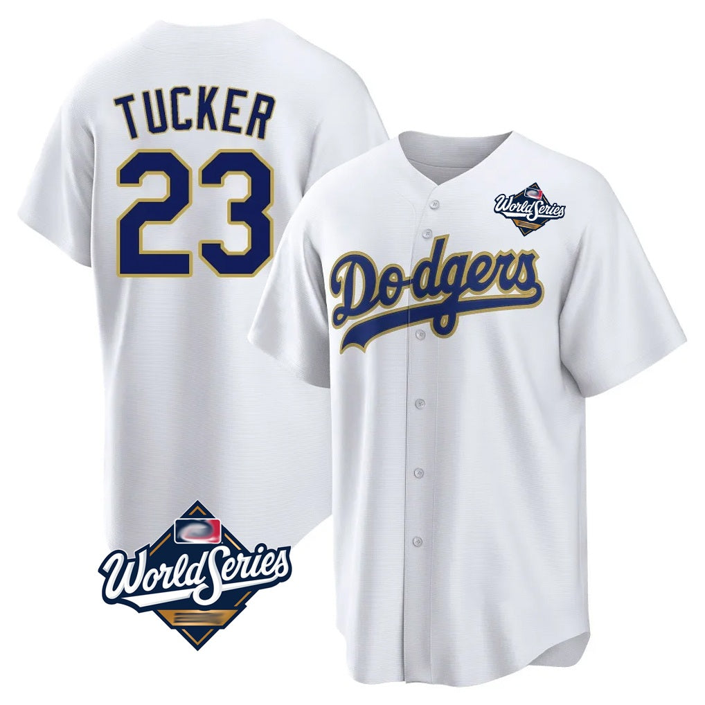 Los Angeles Dodgers #23 Kyle Tucker Player Gold White CONTON World Series 2026 Collection Stadium Game Stitched Jerseys