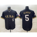 Texas Rangers #5 Corey Seager Number Black Gold CONTON Cool Base Stitched Jersey