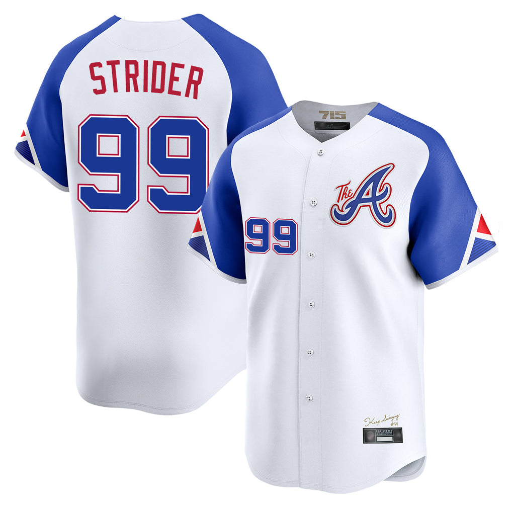 Atlanta Braves #99 Spencer Strider Player White CONTON City Connect Limited Home Game Stitched Jerseys