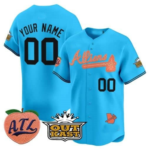 Custom Atlanta Braves Atliens & Peach Vapor Premier Limited Jersey ¨CBlue CONTON