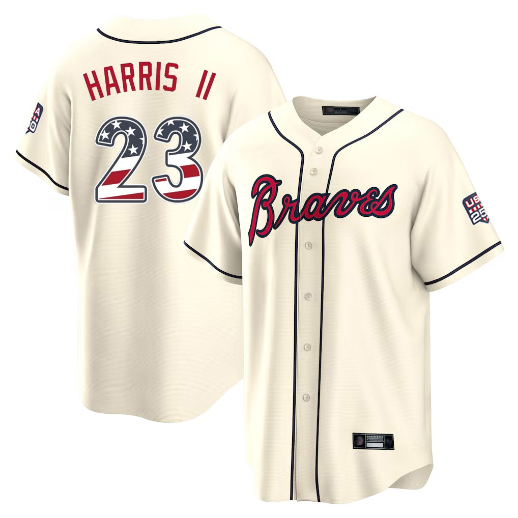 Atlanta Braves #23 Michael Harris II Player Cream CONTON USA 250 Fourth Of July Limited Home Game Stitched Jerseys