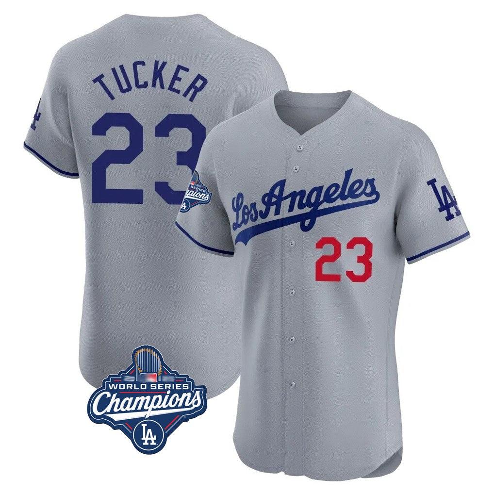 Los Angeles Dodgers #23 Kyle Tucker Player Gray CONTON World Series Meet Limited Elite Home Stitched Jerseys
