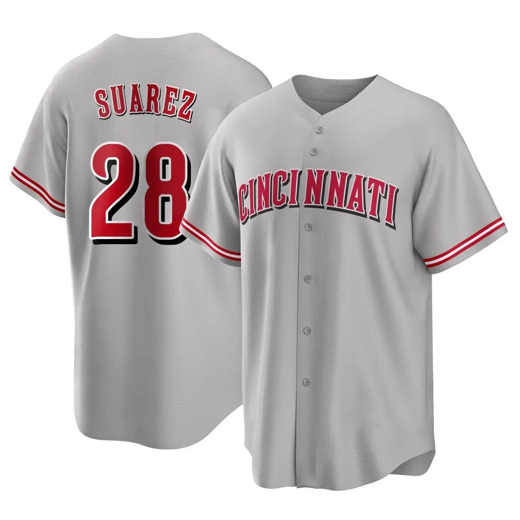 Cincinnati Reds #28 Eugenio Su¨¢rez Player Gray CONTON Home Game Stitched Jerseys